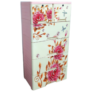 Rose Flower Wardrobe 5 Step ( With Lock) -Off White