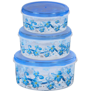 Printed Round Food Box-3 Pcs Set (Blue) SET