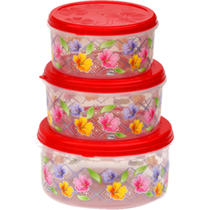 Printed Round Food Box-3 Pcs Set (Red) SET